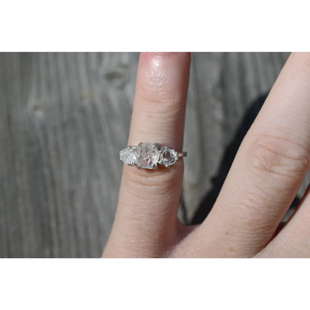 alternative raw diamond engagement rings, raw crystal ring, round or ova… - Picture 2 of 5